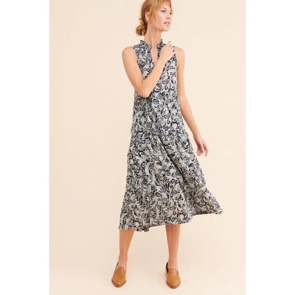 Anthropologie Marya Maeve Tiered Dress Sleeveless Black White Sz XS